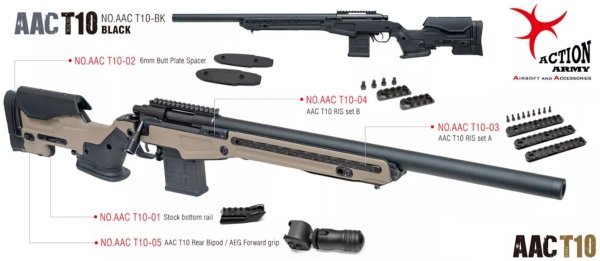 ACTION ARMY SPRING SNIPER BOLT ACTION ACC-T10 AIRSOFT RIFLE BLACK