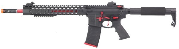 APS AEG ASR 2E115X 1.0 THREE GUN CUSTOM SILVER EDGE BLOWBACK AIRSOFT RIFLE RED / BLACK