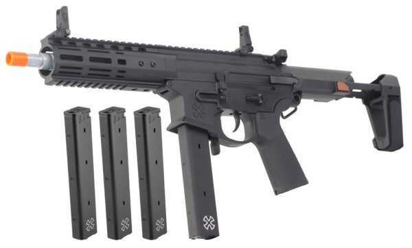 APS / EMG / NOVENSKE AEG SPACE INVADER CARBINE TRAINING WITH SILVER EDGE AIRSOFT RIFLE BLACK ( 03 MAGAZINES EXTRAS )