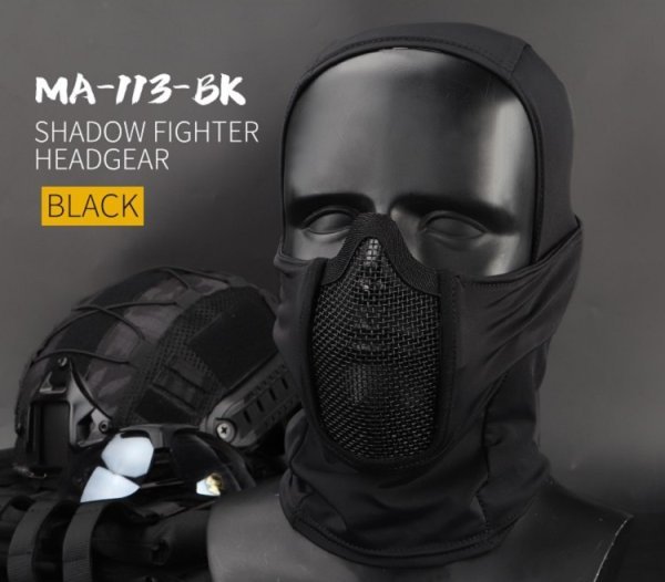 WOSPORT BALACLAVA SHADOW FIGHTER WITH MESH MOUTH PROTECTOR BLACK