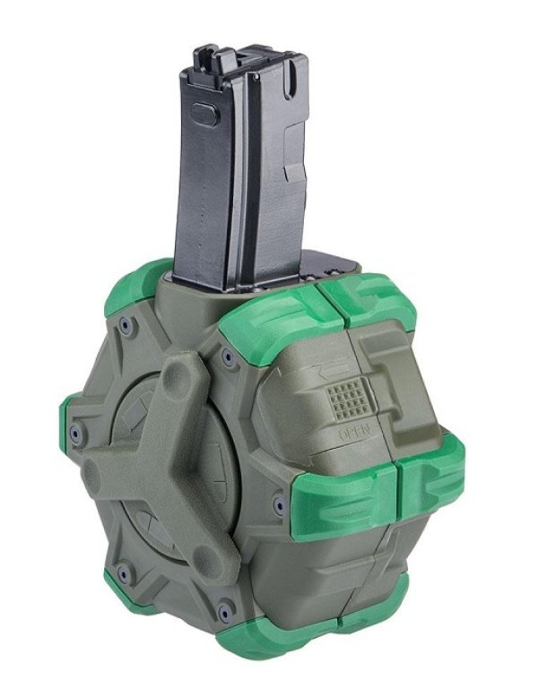 WE MAGAZINE 350R DRUM GBBR GREEN PADS FOR MP5 BLACK