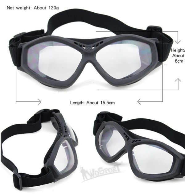 WOSPORT SHOOTING TACTICAL PROTECTIVE CLEAR LENS GOGGLES BLACK