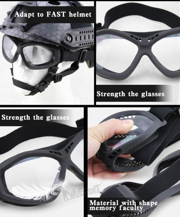 WOSPORT SHOOTING TACTICAL PROTECTIVE CLEAR LENS GOGGLES BLACK