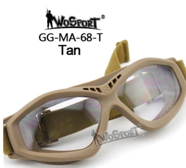 WOSPORT SHOOTING TACTICAL PROTECTIVE CLEAR LENS GOGGLES TAN