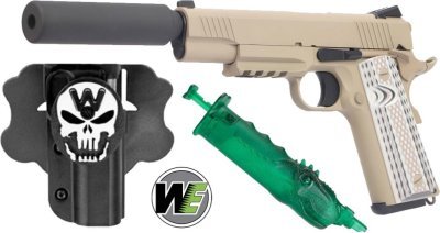 WE GBB 1911 M45A1 WITH SILENCER BLOWBACK AIRSOFT PISTOL TAN COMBO Arsenal Sports