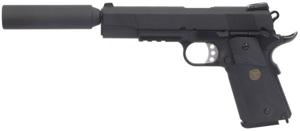 WE GBB 1911 M.E.U. RAIL WITH SILENCER AIRSOFT BLOWBACK PISTOL BLACK COMBO