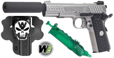 WE GBB 1911 KAC KNIGHTHAWK WITH SILCENCER BLOWBACK AIRSOFT PISTOL SILVER COMBO Arsenal Sports