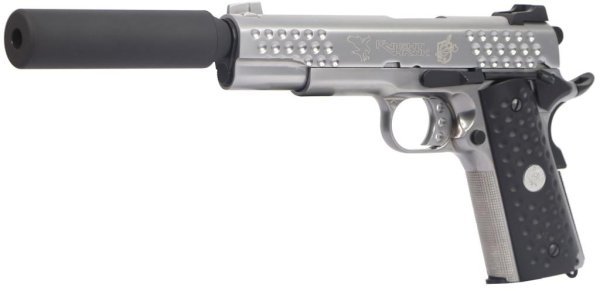 WE GBB 1911 KAC KNIGHTHAWK WITH SILCENCER BLOWBACK AIRSOFT PISTOL SILVER COMBO