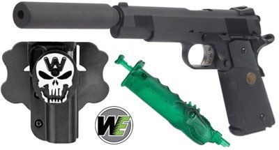 WE GBB 1911 M.E.U. WITH SILENCER AIRSOFT BLOWBACK PISTOL BLACK COMBO Arsenal Sports