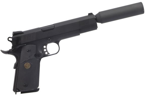 WE GBB 1911 M.E.U. WITH SILENCER AIRSOFT BLOWBACK PISTOL BLACK COMBO