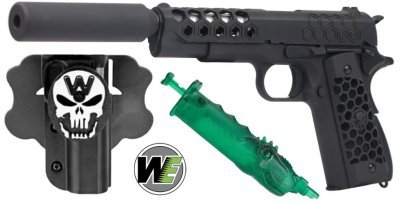 WE GBB 1911 GEN2 HEX CUT WITH SILENCER BLOWBACK AIRSOFT PISTOL BLACK COMBO Arsenal Sports