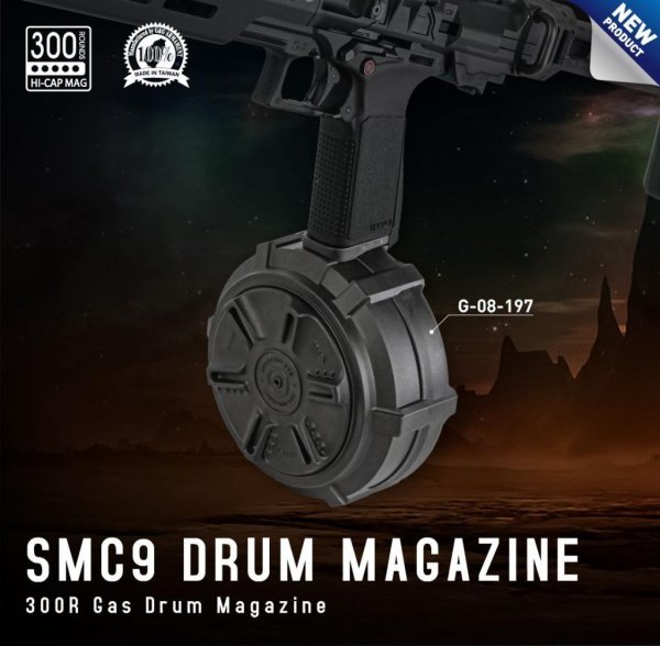 G&G MAGAZINE 300R DRUM METAL FOR SMC-9 BLACK