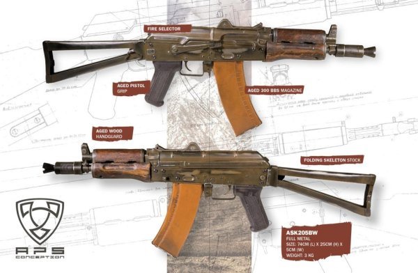 APS AEG ASK205 AK-74U BATTLE WORN VERSION FULL METAL BLOWBACK AIRSOFT RIFLE WOOD