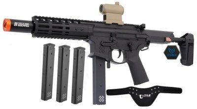 APS / EMG / NOVENSKE AEG SPACE INVADER CARBINE TRAINING WITH SILVER EDGE AIRSOFT RIFLE BLACK COMBO Arsenal Sports