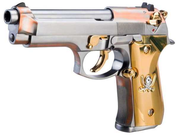 WE GBB M92 SKULL BLOWBACK AIRSOFT PISTOL SILVER / GOLD