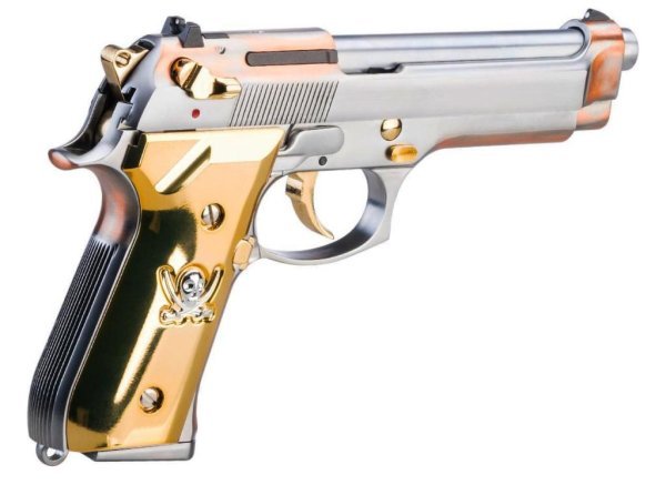 WE GBB M92 SKULL BLOWBACK AIRSOFT PISTOL SILVER / GOLD