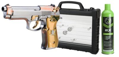 WE GBB M92 SKULL BLOWBACK AIRSOFT PISTOL SILVER / GOLD COMBO Arsenal Sports
