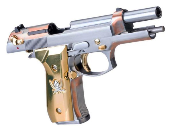 WE GBB M92 SKULL BLOWBACK AIRSOFT PISTOL SILVER / GOLD COMBO