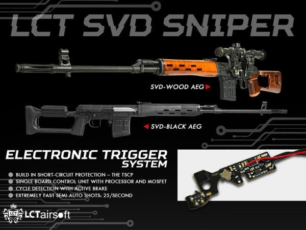 LCT AEG SNIPER SVD WITH ELECTRONIC TRIGGER AIRSOFT RIFLE BLACK
